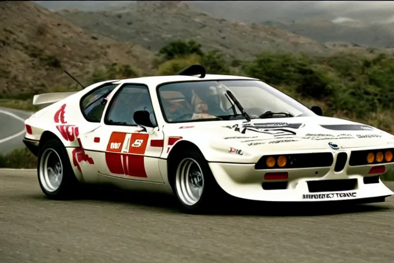 Prompt: BMW M1 Stratos!!!!!!!!!!, movie still, speed, cinematic Eastman 5384 film