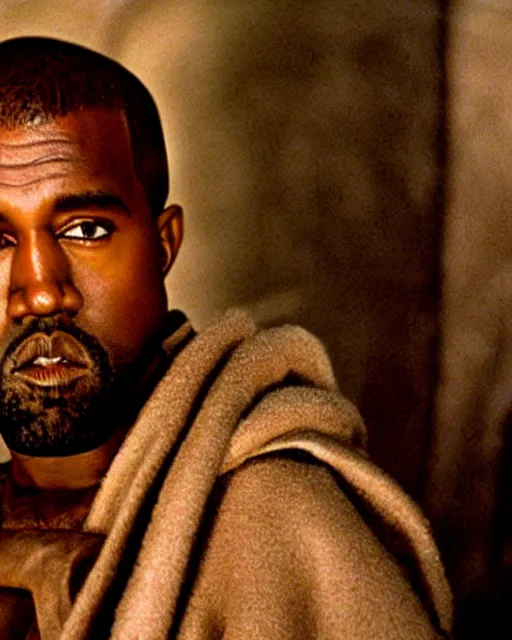 Image similar to film still close - up shot of kanye west as obi - wan kenobi from the movie return of the jedi. photographic, photography