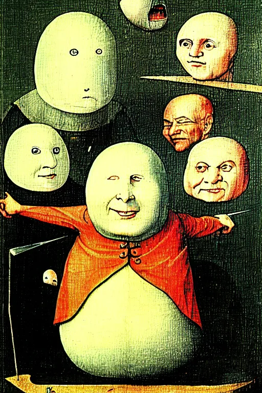 Image similar to hieronymus bosch painting of humpty dumpty