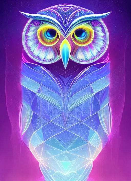 Image similar to symmetry!! product render poster vivid colors divine proportion owl, ice and snow, glowing fog intricate, elegant, highly detailed, digital painting, artstation, concept art, smooth, sharp focus, illustration,