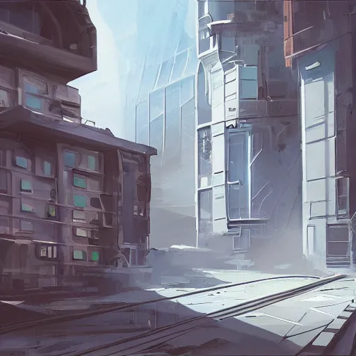 Image similar to old building in a futuristic city, sunny day, concept art, digital painting,