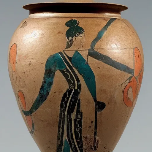 Prompt: ancient painted greek urn depicting the vocaloid miku