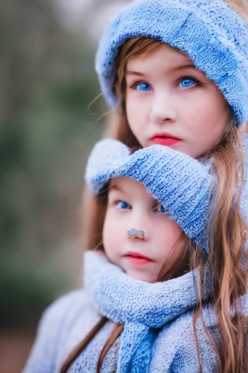 Prompt: canon, 30mm, bokeh, photograph of a little girl with blue eyes