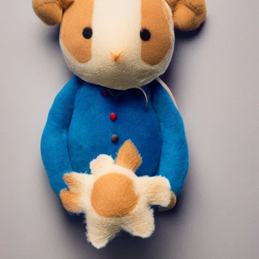 Image similar to A homemade plushie, representing Ed Harris, studio lighting, F 1.4 Kodak Portra