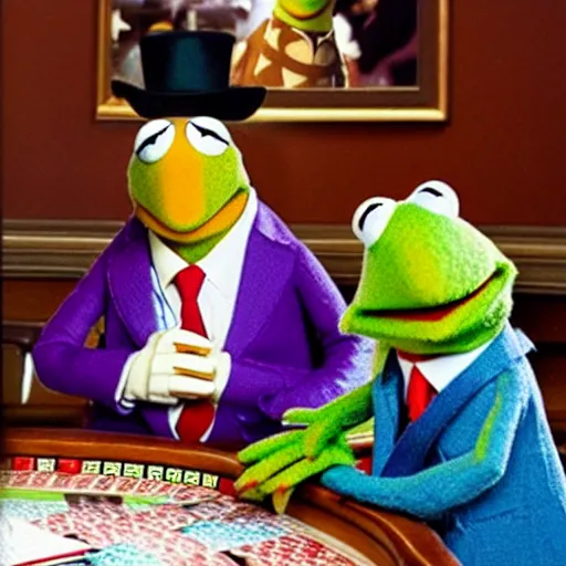 Prompt: the muppets playing poker