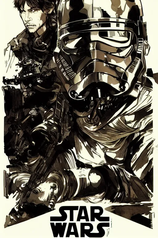 Image similar to star wars illustrated by yoji shinkawa, ink, digital painting, highly detailed, trending on artstation, sharp focus, illustration, concept art, norman rockwell