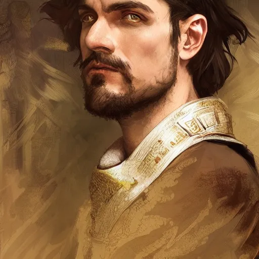 Prompt: hungarian nobleman, portrait, headshot, D&D, fantasy, highly detailed, digital painting, artstation, concept art, sharp focus, illustration, art by artgerm and greg rutkowski and alphonse mucha