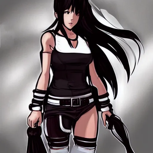 Image similar to concept art of tifa lockhart with extremely long hair