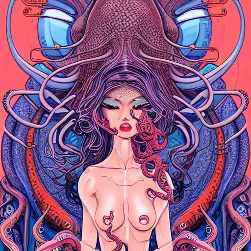 Image similar to alien goddess with body of octopus, extremely detailed, sharp focus, wide view, full body shot, smooth, digital illustration, by james jean, by rossdraws, frank franzzeta, sakimichan