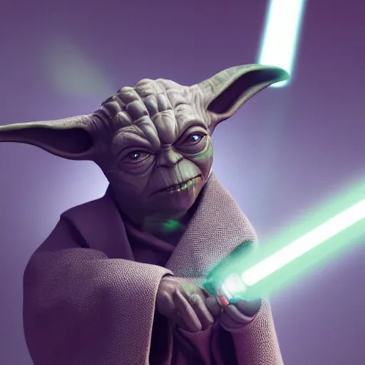 Image similar to elon musk fighting yoda wwith a lightsaber, sharp, detailed face, 8 k, octane render