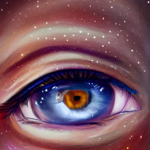 Prompt: a beautiful girl's eyes, vast stars are hidden in the eyes, 8 k, dream, highly detailed