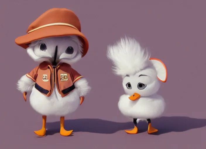 Prompt: award - winning detailed concept art of a cute iconic anthropomorphic duck character wearing a sailor suit. art by wlop on bcy. net, realistic. detailed feathers, art by cheng yi. artstationhd, artgerm, 3 dcg, pixar zootopia. 3 d rendering, high quality model sheet, donald