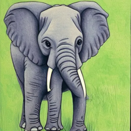 Image similar to Portrait of an elephant on a green meadow, Book for elementary school students