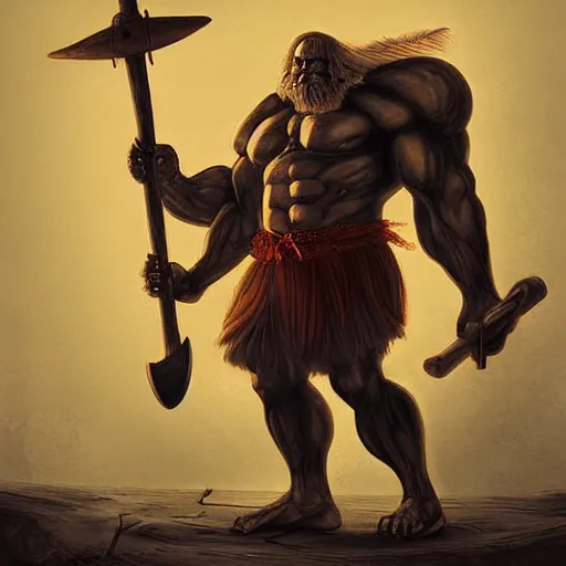 Image similar to Kaido the beast digital painting, giant muscular body, holding giant wooden club, dramatic lighting, highly detailed, concept art