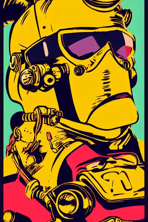 Image similar to fallout 7 6 retro futurist illustration art by butcher billy, sticker, colorful, illustration, highly detailed, simple, smooth and clean vector curves, no jagged lines, vector art, smooth andy warhol style