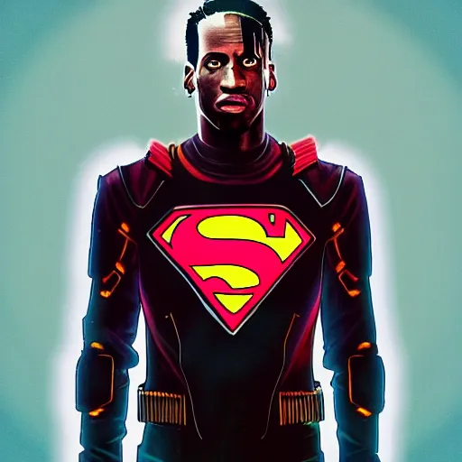 Prompt: Travis Scott as a Super-Man, digital art, hyperdetalied, trending on ArtStation, 8K,