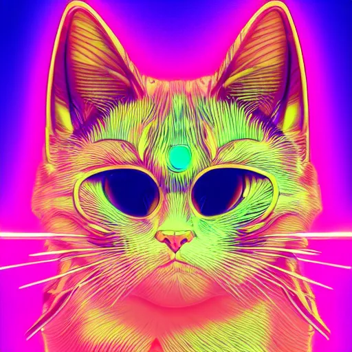 Image similar to a beautiful ultradetailed anime cat, portrait, vaporwave, synthwave, neon, vector graphics, cinematic, volumetric lighting, f 8 aperture, cinematic eastman 5 3 8 4 film, photorealistic, anime art wallpaper 4 k