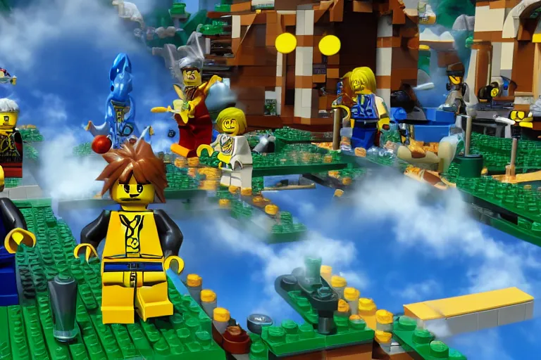 Image similar to lego kingdom hearts, game screenshot, high detail