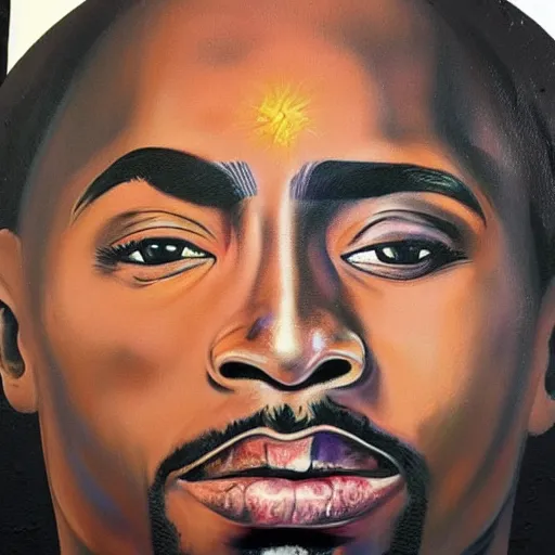 Image similar to Tupac as an airbrush painting with angel wings and a halo