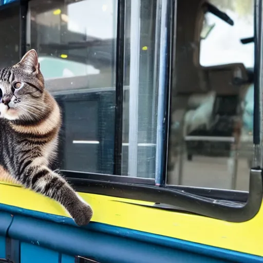 Prompt: a cat working as a bus driver