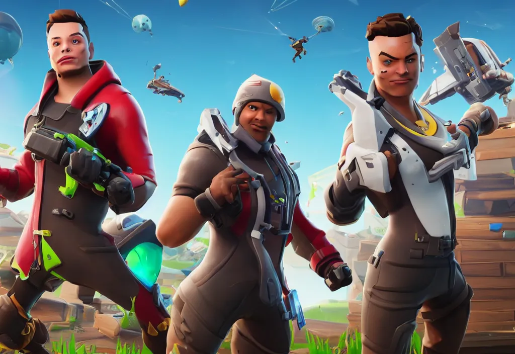 Image similar to elon musk as a fortnite character, cinematic, detailed