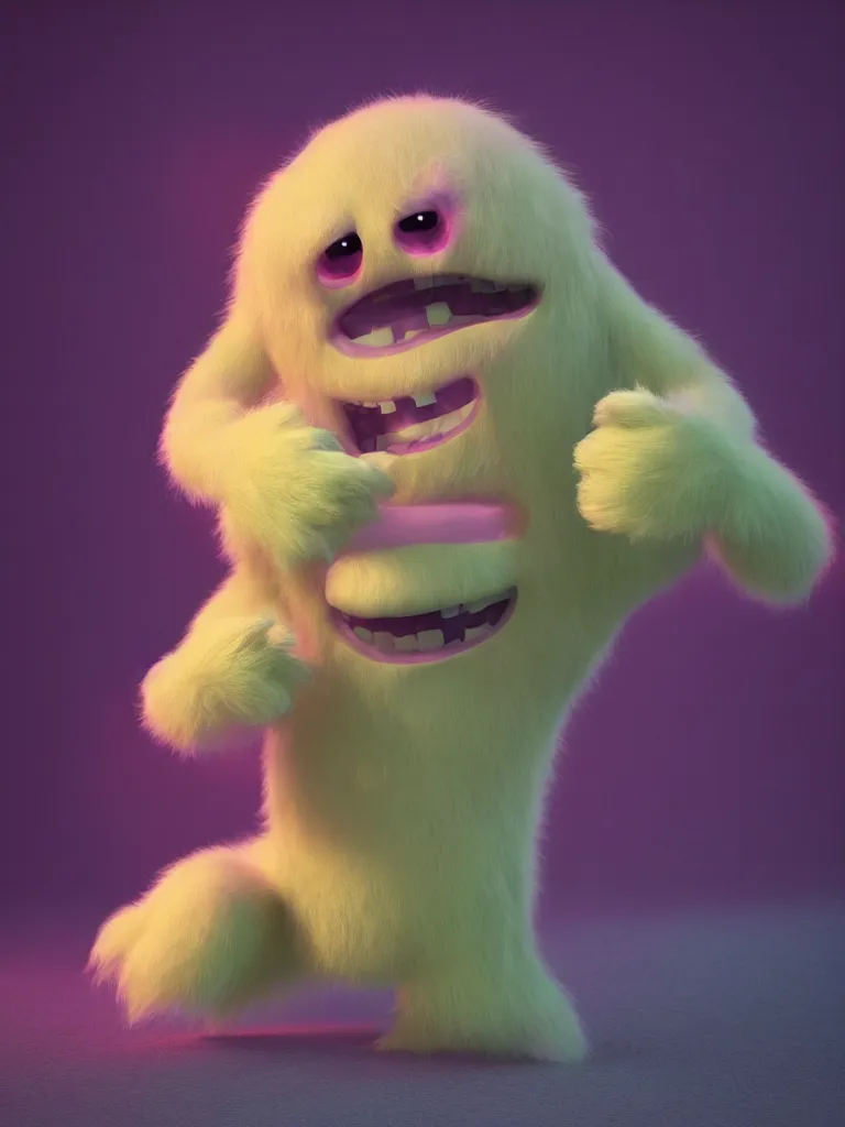 Image similar to “realistic pinkie the ghost from pac man rendered in 3d, fuzzy, furry, pixar, ultradetailed, octane render, epic”