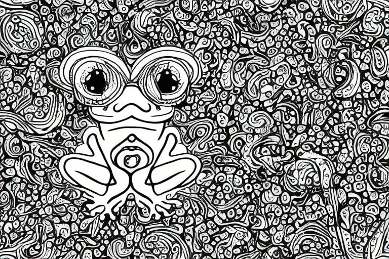 Image similar to beautiful frog, ornamental, fractal, ink draw, vector art