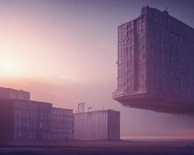 Image similar to a picture of a large building in the sky, a matte painting by mike winkelmann, cgsociety, deconstructivism, matte painting, matte drawing, cryengine