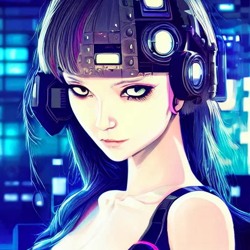 Prompt: A pixel art of a cyberpunk cyborg girl with big and cute eyes, fine-face, realistic shaded perfect face, fine details. Very anime style. Realistic shaded lighting poster by Ilya Kuvshinov katsuhiro, magali villeneuve, artgerm, Jeremy Lipkin and Michael Garmash, Rob Rey and Kentarõ Miura style, trending on art station