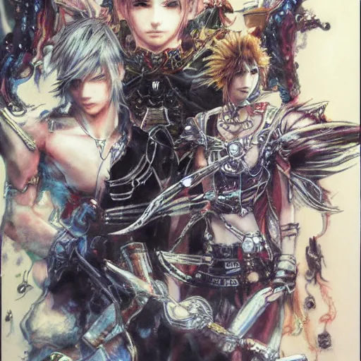 Image similar to final fantasy, painted by yoshitaka amano,