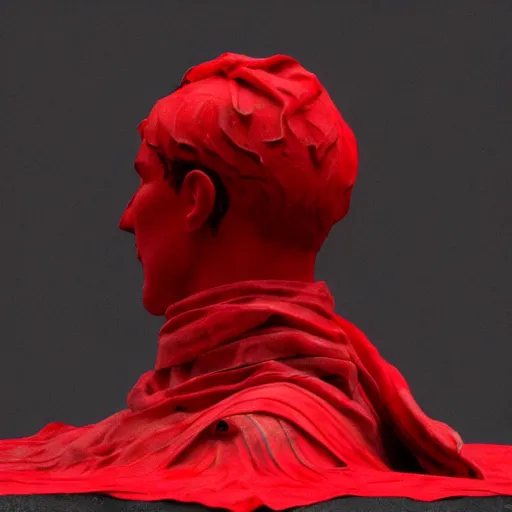 Image similar to a roman statue covered by red cloth that's blowing in the wind, digital art, concept art, cloth simulation with houdini, octane, redshift, 8 k