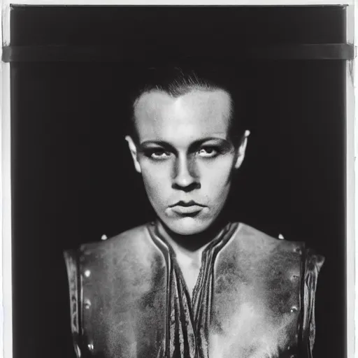 Image similar to a haunting portrait of an aristocratic warrior, headshot, stage lighting, kodak eastman double - x black - and - white 5 2 2 2 film stock, panavision millennium xl 2, 1 9 3 0 s -'4 0 s baltar lenses