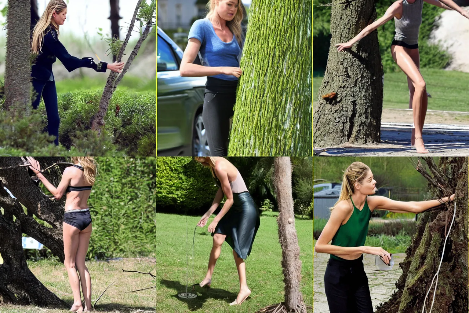 Prompt: doutzen kroes pulling a tree