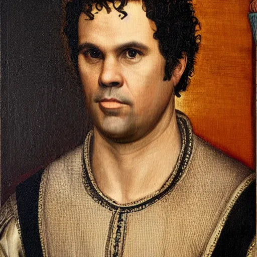 Image similar to a renaissance style portrait painting of Mark Ruffalo