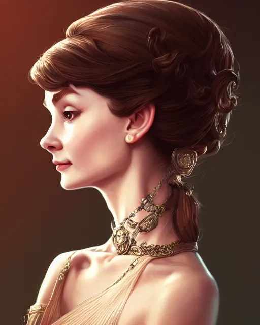 Image similar to photography of young audrey hepburn, deep focus, d & d, fantasy, intricate, elegant, highly detailed, digital painting, artstation, concept art, matte, sharp focus, illustration, hearthstone, art by artgerm and greg rutkowski and alphonse mucha