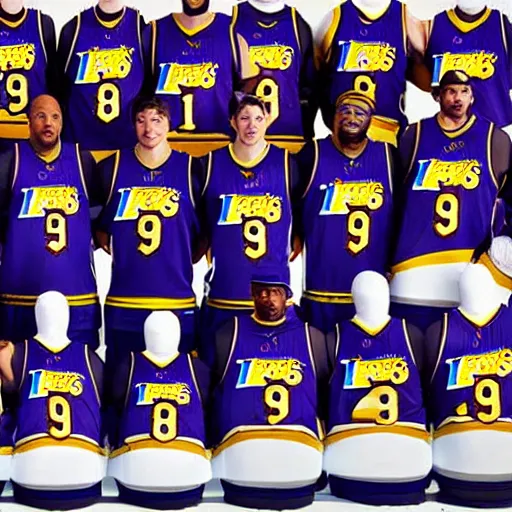 Image similar to Humpback Whales wearing Lakers jersey, team photo