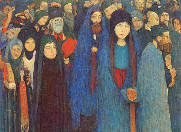 Image similar to the head of all the streets, surreal religious painting by minerva teichert