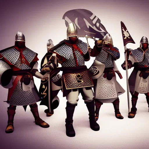 Prompt: The Wu-Tang Clan as medieval knights and warriors, photoreal, octane render