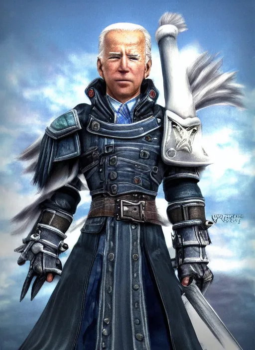 Image similar to a full portrait photo of biden in final fantasy ix style, f / 2 2, 3 5 mm, 2 7 0 0 k, lighting, perfect faces, award winning photography.