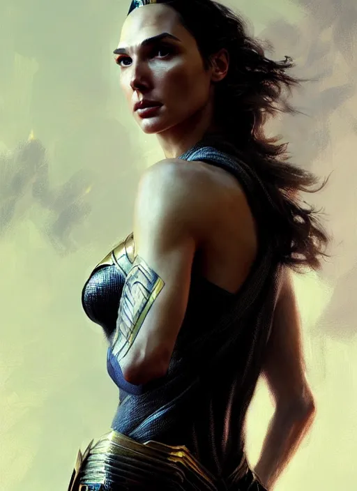 Prompt: a full body portrait of gal gadot, intricate, sharp focus, illustration, highly detailed, digital painting, concept art, matte, art by ruan jia and wlop and greg rutkowski, masterpiece