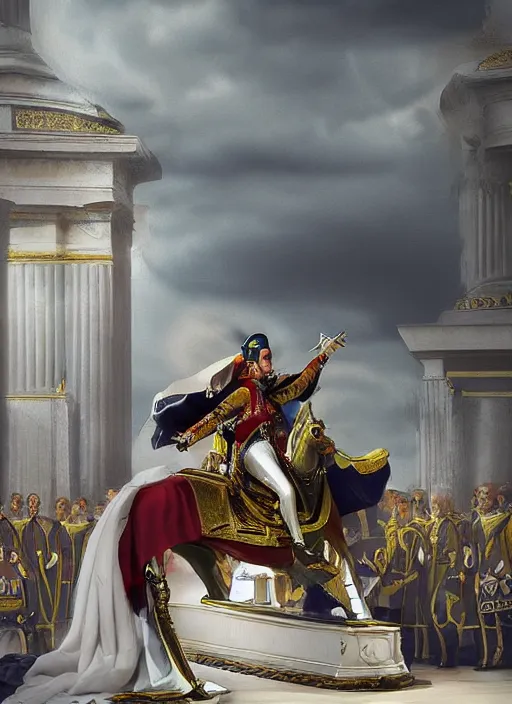 Image similar to the coronation of napoleon painting and sci - fi organic car 3 d realistic render