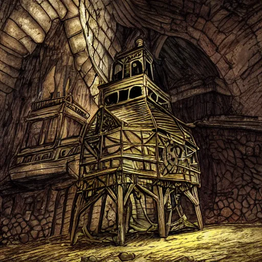 Image similar to an abandoned old rusty clocktower in a dark enormous cave, Low level, digital artdynamic lighting, cinematic, establishing shot, extremely high detail, photo realistic, cinematic lighting, watercolor, intricate line drawings, 8k resolution,