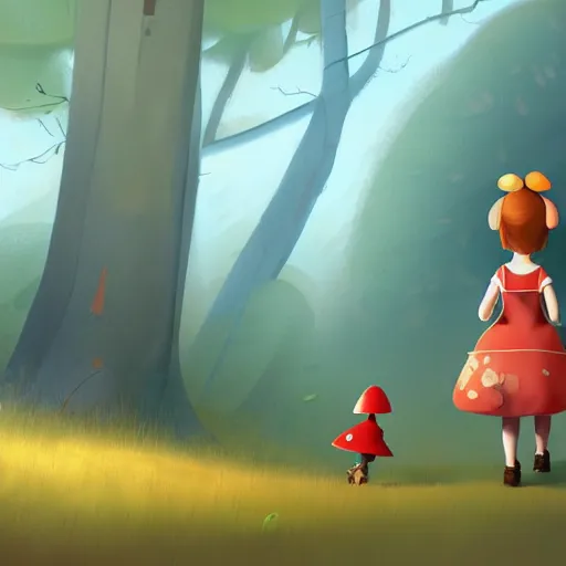 Image similar to goro fujita ilustration a young girl walking in the woods collecting mushrooms, characterized by samantha mash, character art, sharp focus, highly detailed, artstation