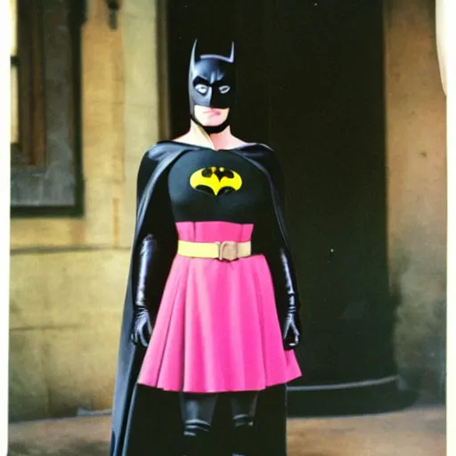 Image similar to photograph of batman wearing a pink dress