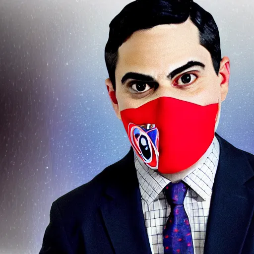 Prompt: ben shapiro in a chuck e cheese costume with the mask off