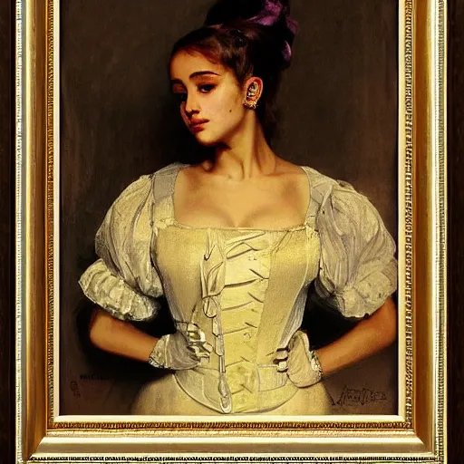 Prompt: Portrait of Ariana Grande in a steampunk blouse, vintage shading, by Ilya Repin