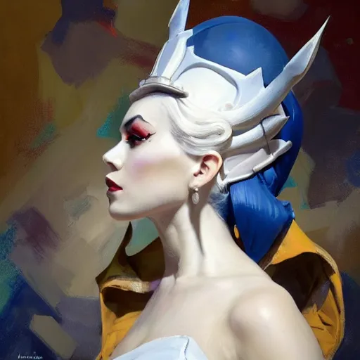 Image similar to greg manchess portrait painting of partially armored white queen from alice in wonderland as overwatch character, medium shot, asymmetrical, profile picture, organic painting, sunny day, matte painting, bold shapes, hard edges, street art, trending on artstation, by huang guangjian, gil elvgren, ruan jia, randy vargas, greg rutkowski