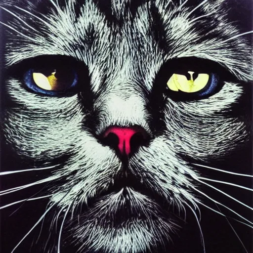 Image similar to a chuck close painting of a cat