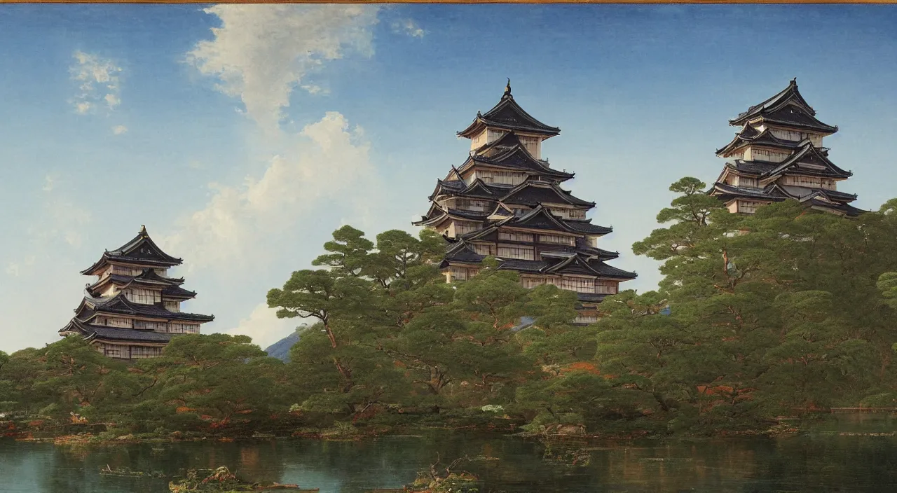 Image similar to a Japanese castle, by Thomas Cole