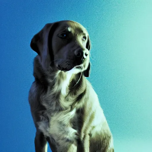 Image similar to a photograph of a dog in blue studio backlighting, digital art